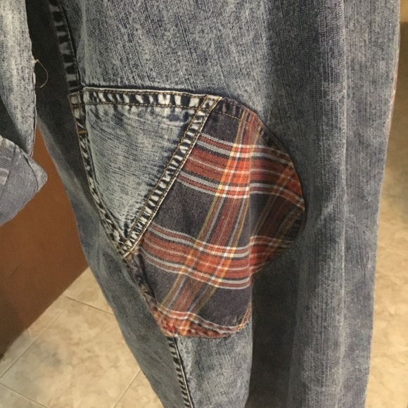 JOHN MARK DENIM FLANNEL EMBROIDERED FRONT SIDE POCKET DRESS/ SIZE SMALL - Picture 4 of 5